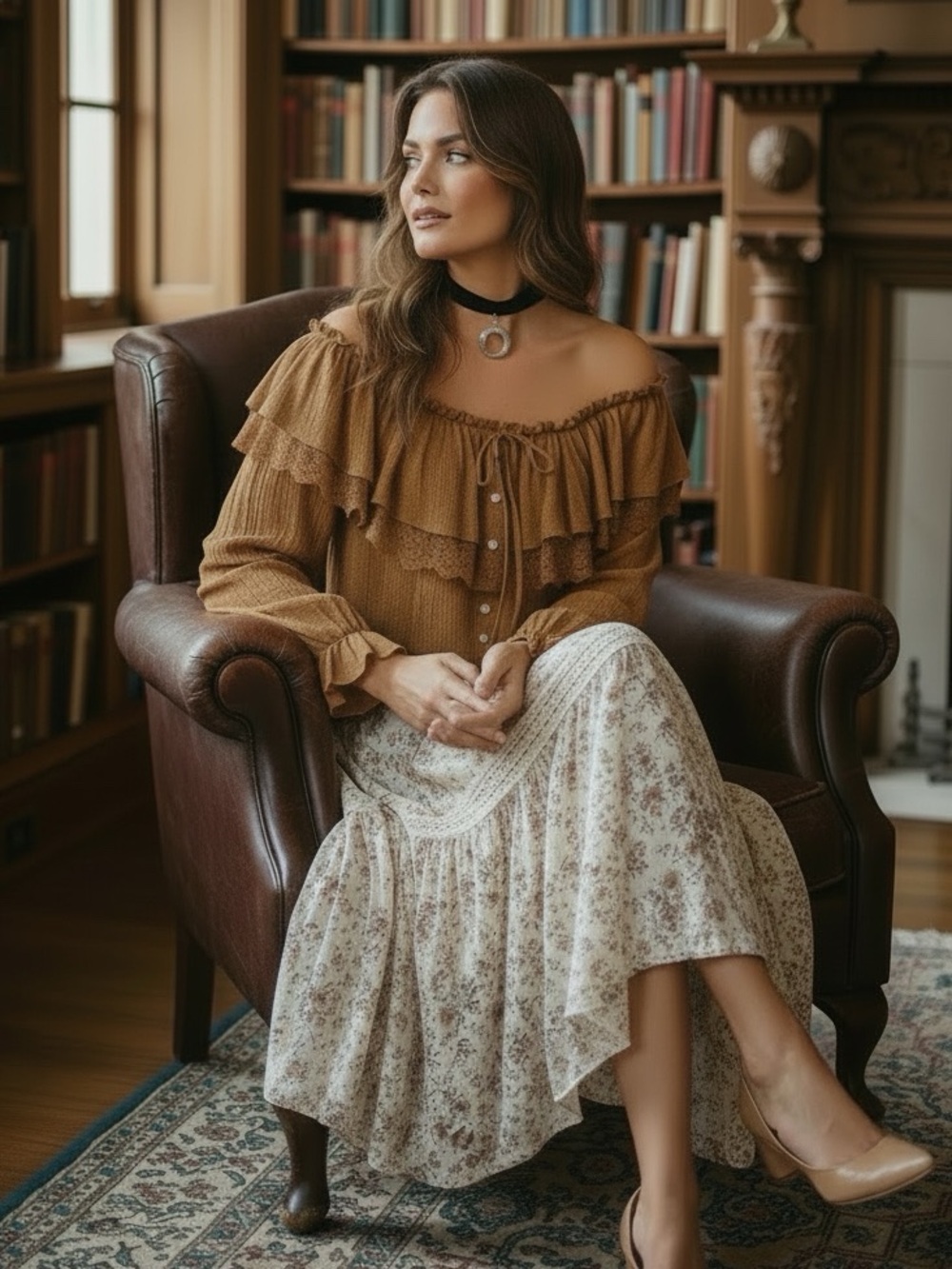 Ruffled and Lace Trimmed Vintage Edwardian Inspired Long Sleeve Top